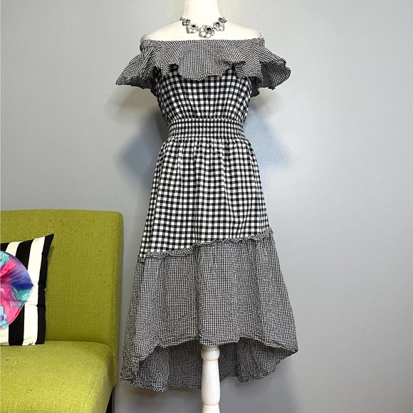 RACHEL Rachel Roy Dresses & Skirts - Rachel Roy Ava Black White Gingham Ruffle Off the Shoulder Dress